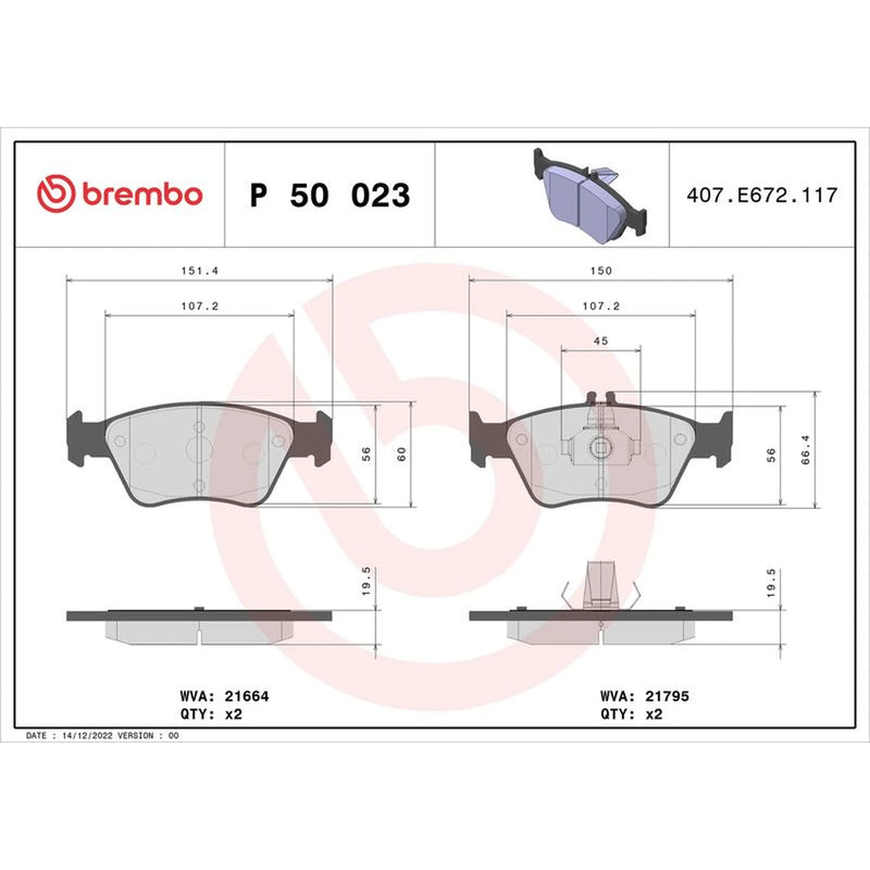 Brembo 4 x Front Brake Pad Set P50023