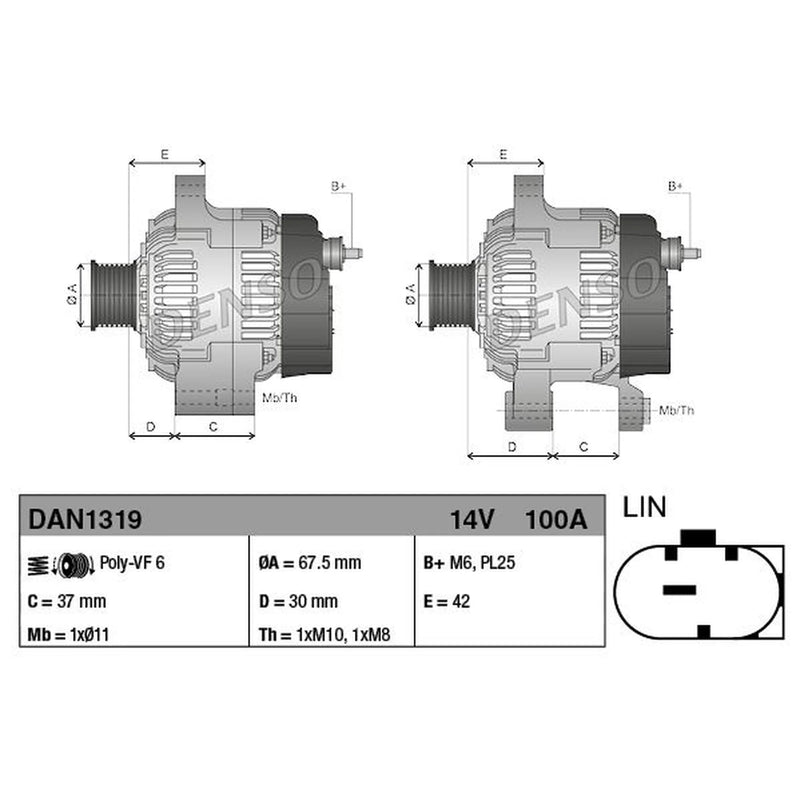 Denso Car Alternator 12V DAN1319