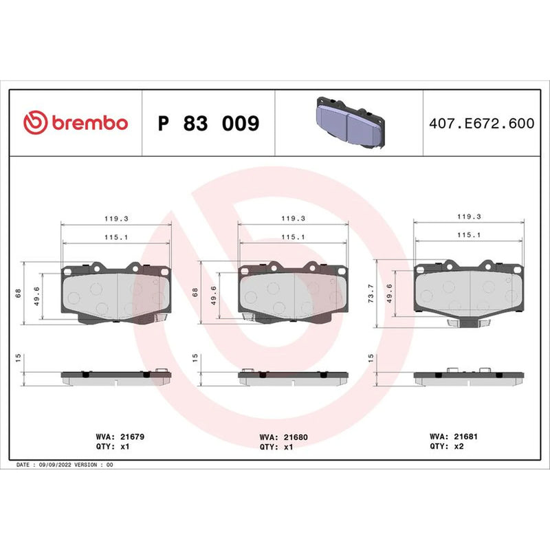 Brembo 4 x Front Brake Pad Set P83009