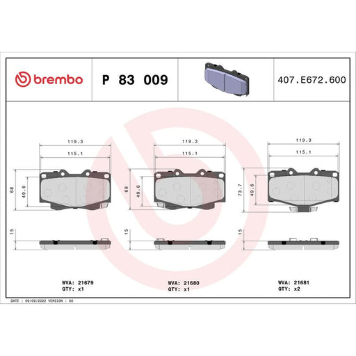 Brembo 4 x Front Brake Pad Set P83009