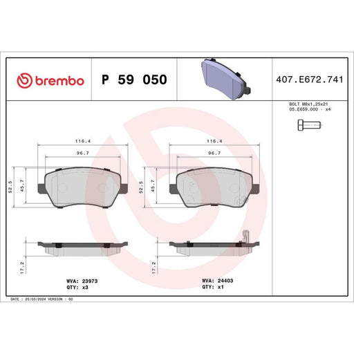 Brembo 4 x Front Brake Pad Set P59050