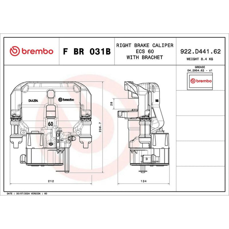 Brembo Brake Caliper Assembly Rear Right FBR031B