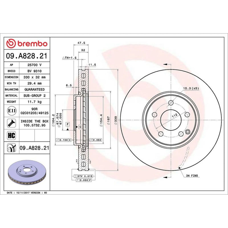 Brembo 2 x Front Brake Discs 09.A828.21