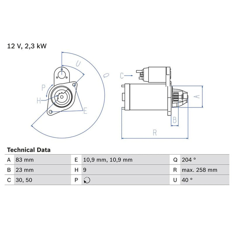 Bosch Starter Motor 12V 2.3kW 9 Teeth 0 986 019 820