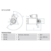 Bosch Starter Motor 12V 2.3kW 9 Teeth 0 986 019 820