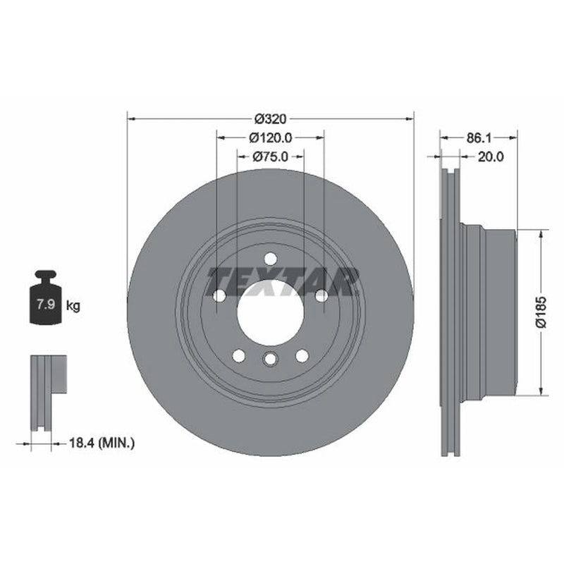 Textar 2 x Internally Vented Rear Brake Discs 92202003