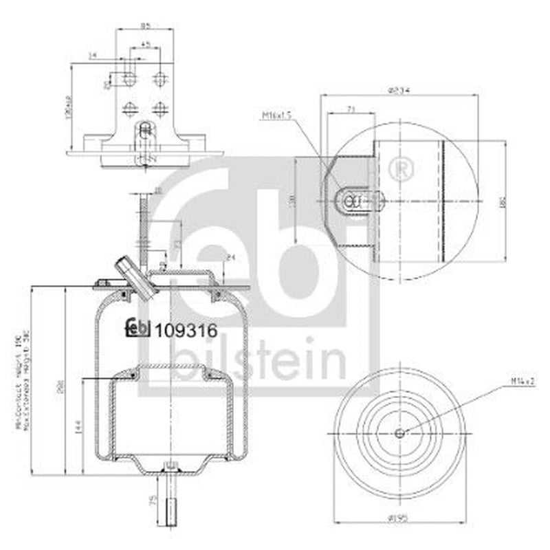Febi Air Suspension Bellow 175mm Rear 109316