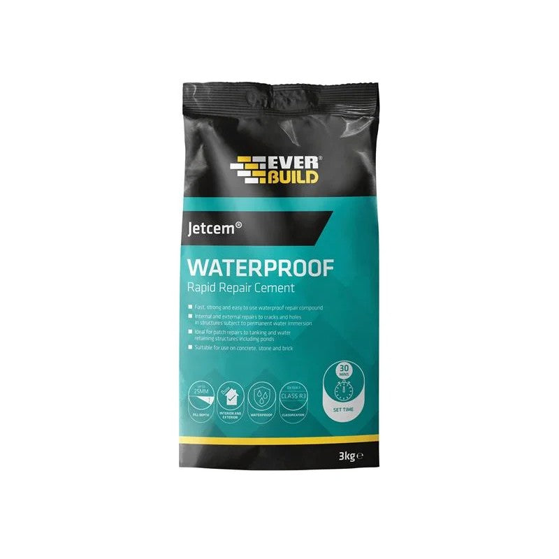 Everbuild Sika 4pc Jetcem Waterproofing Rapid Set Cement (Single 3kg Pack) kit