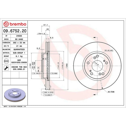 Brembo 2 x Front Brake Discs 09.6752.20