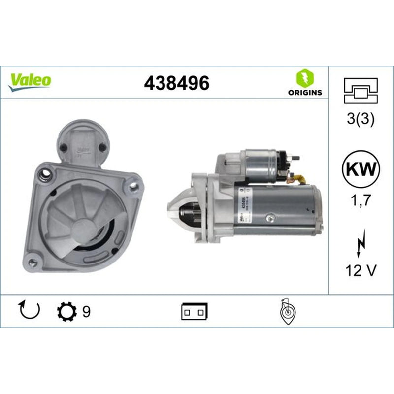 Valeo Starter Motor 12V 1.7kW 9 Teeth 438496