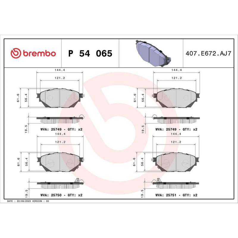 Brembo 8 x Front Brake Pad Set P54065