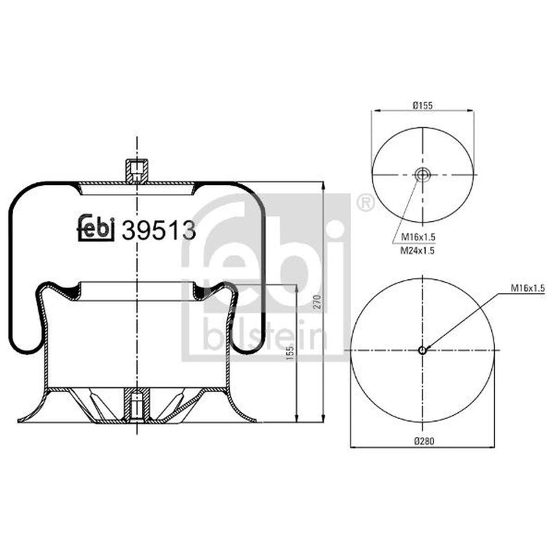 Febi Air Suspension Bellow 280mm Front Right 39513