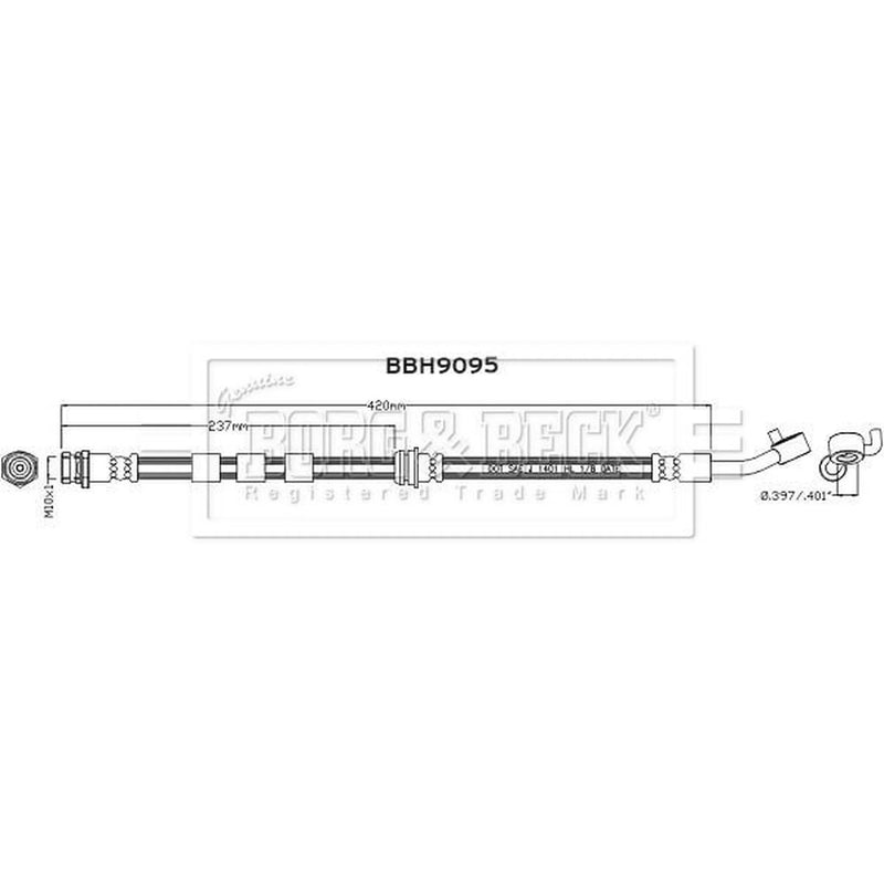 Borg & Beck Brake Hydraulic Hose Line Front Left BBH9095