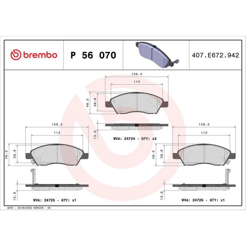 Brembo 4 x Front Brake Pad Set P56070