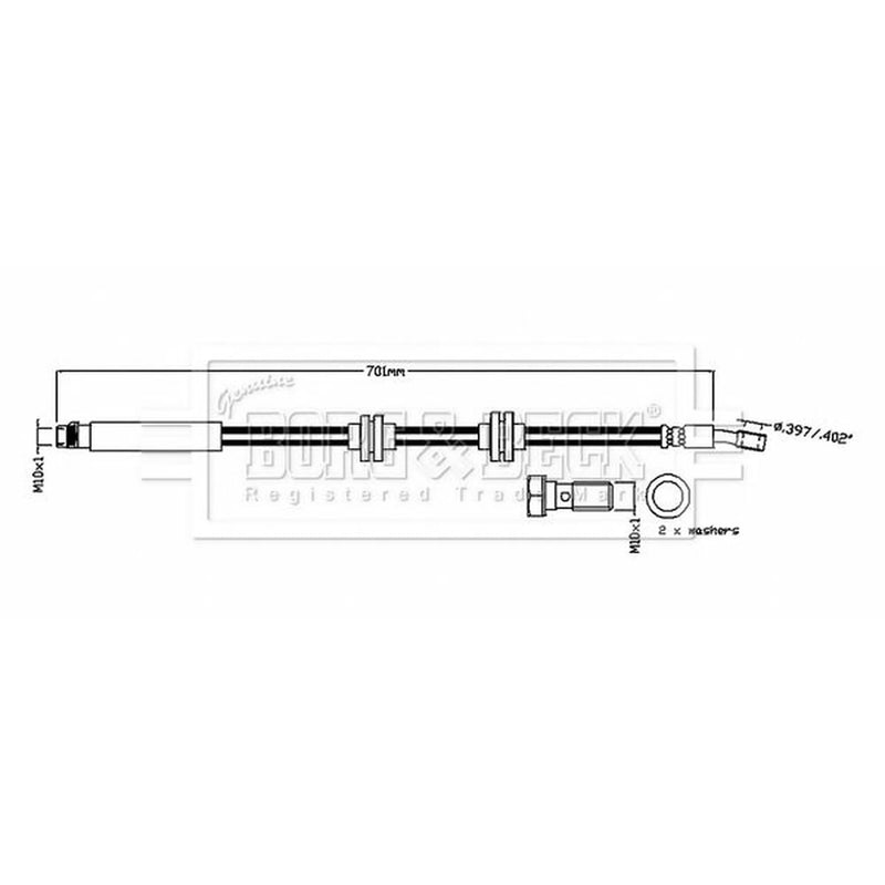 Borg & Beck Brake Hydraulic Hose Line Front Left BBH8863