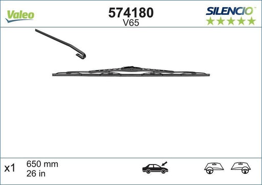 VALEO Wiper Blade Driver 650mm Length Fits Chrysler Citroen Fiat Ford Honda Jeep Valeo - Town Parts