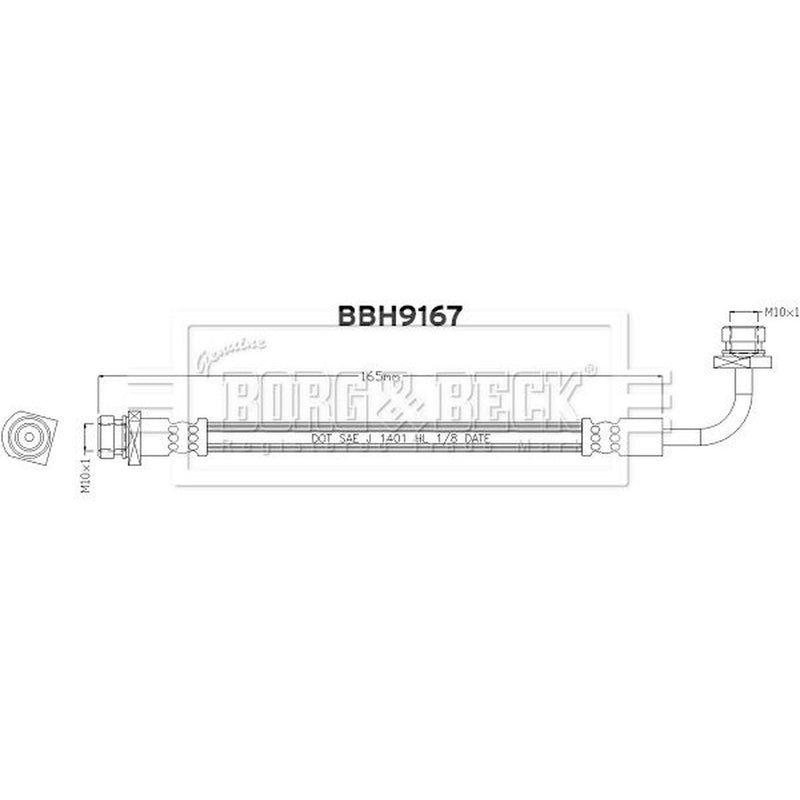 Borg & Beck Brake Hydraulic Hose Line Rear BBH9167