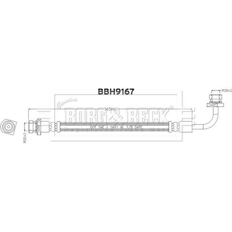 Borg & Beck Brake Hydraulic Hose Line Rear BBH9167