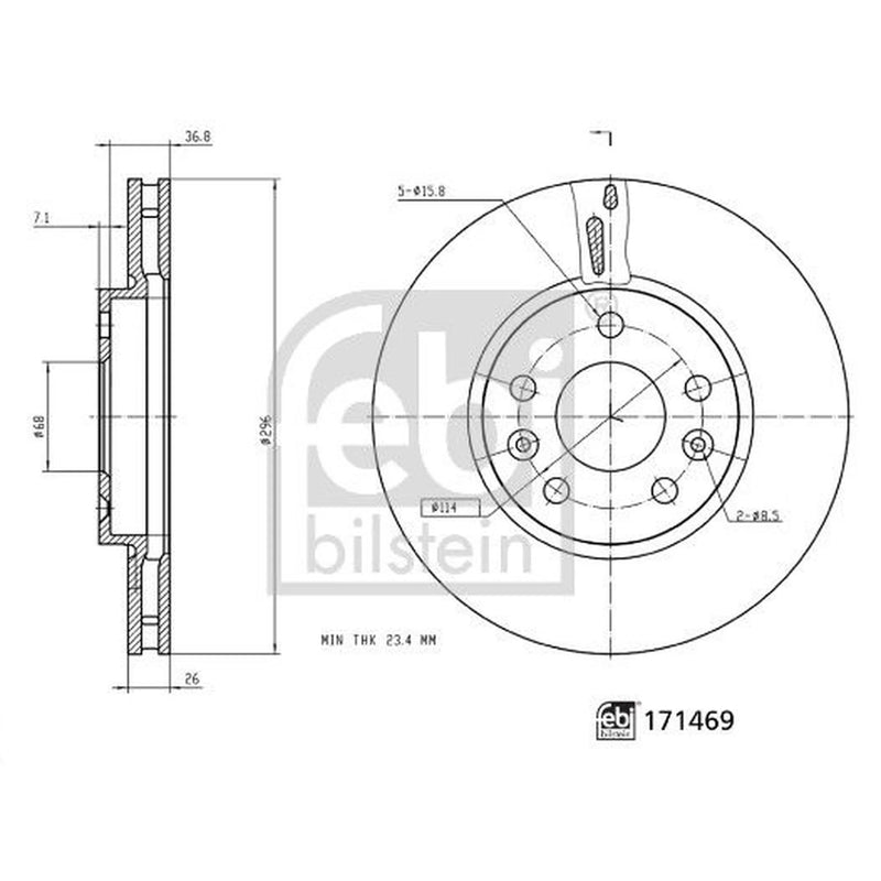 Febi 2 x Internally Vented Front Brake Discs 171469