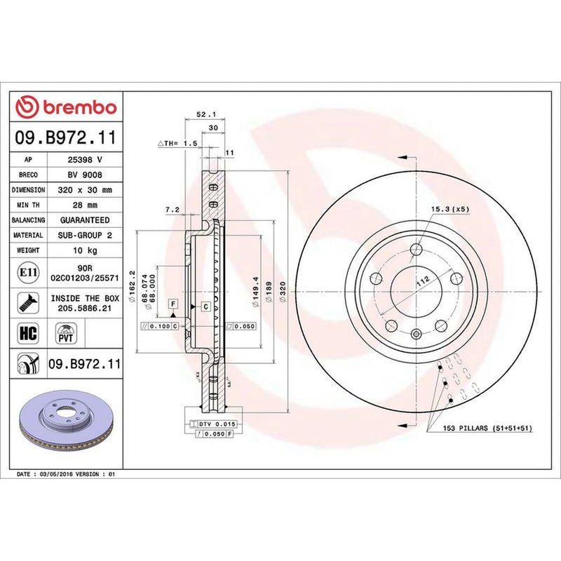 Brembo 2 x Front Brake Discs 09.B972.11