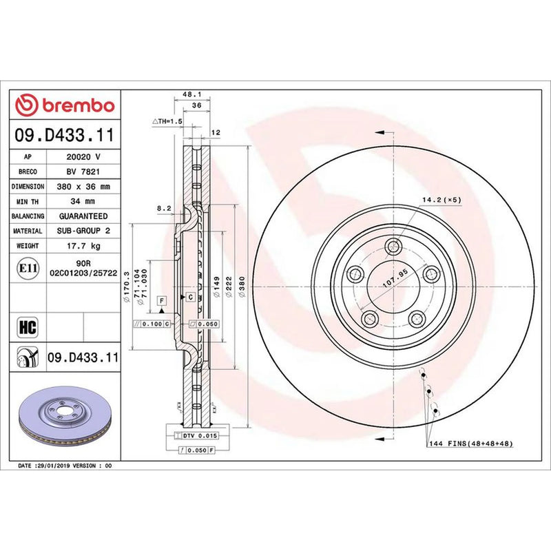 Brembo 2 x Front Brake Discs 09.D433.11