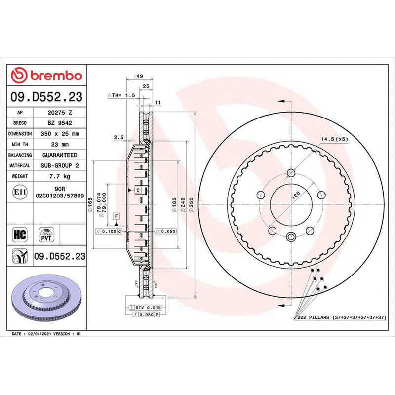 Brembo Steel Rear Brake Disc Hub Brake Discs 09.D552.23