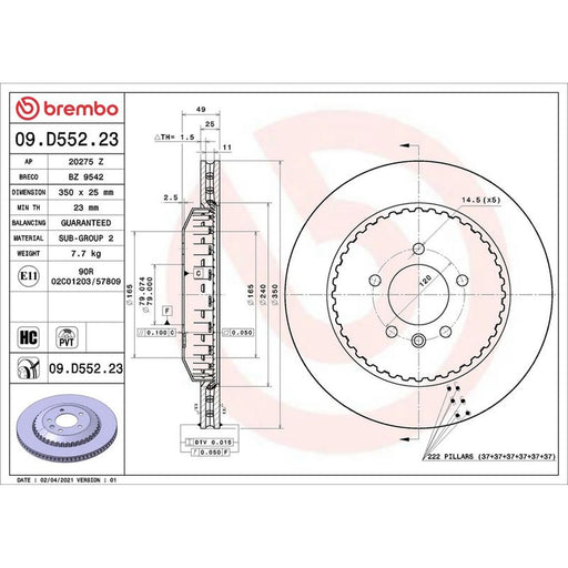 Brembo Steel Rear Brake Disc Hub Brake Discs 09.D552.23