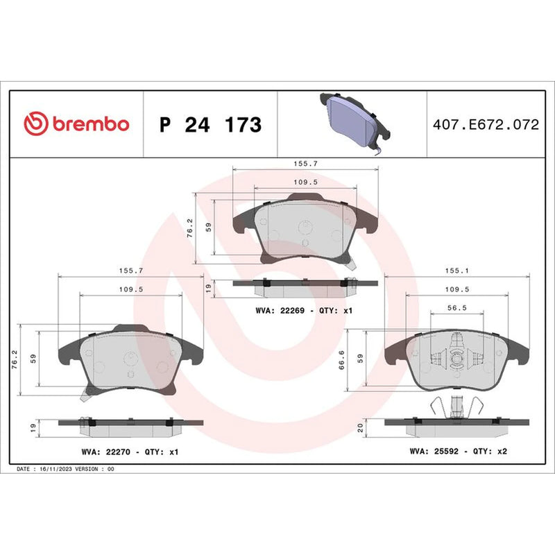 Brembo 4 x Front Brake Pad Set P24173