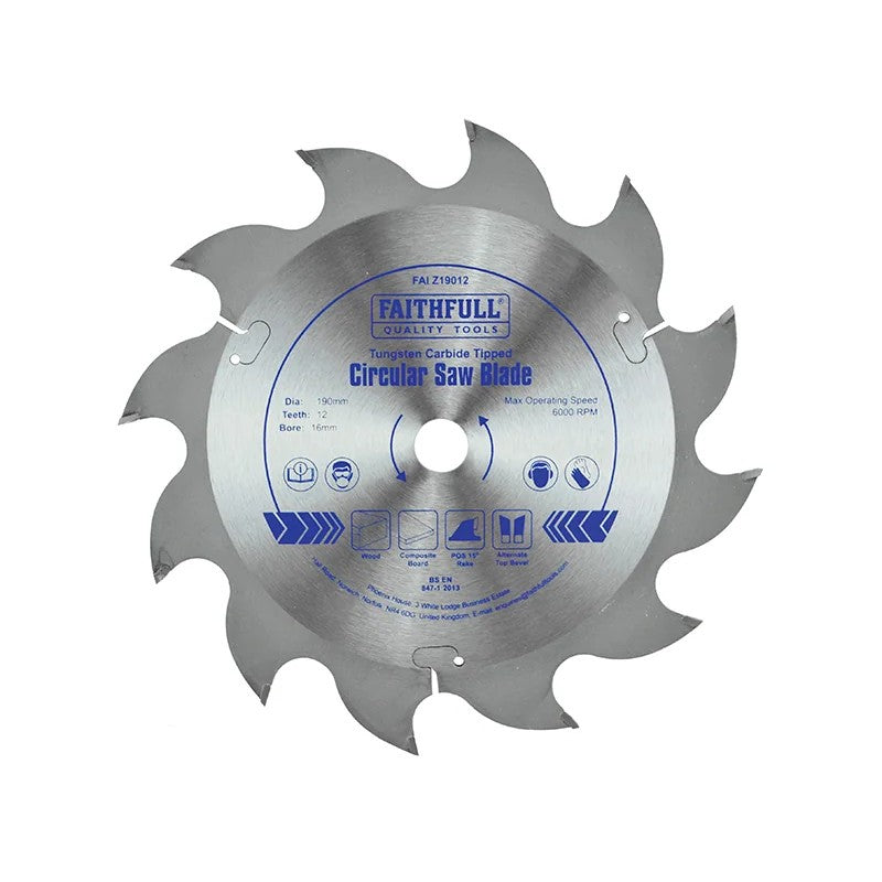 Faithfull TCT Circular Saw Blade 190 x 12T POS 16-30mm