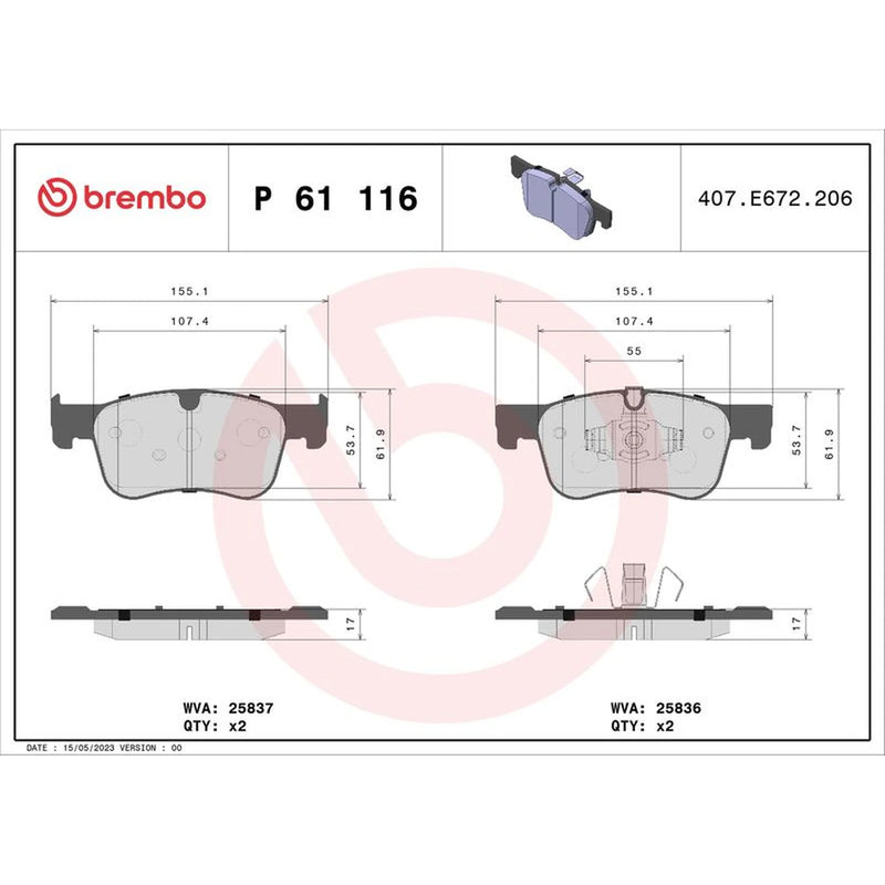 Brembo 4 x Front Brake Pad Set P61116