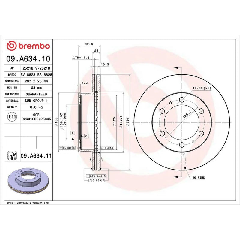 Brembo 2 x Front Brake Discs 09.A634.11