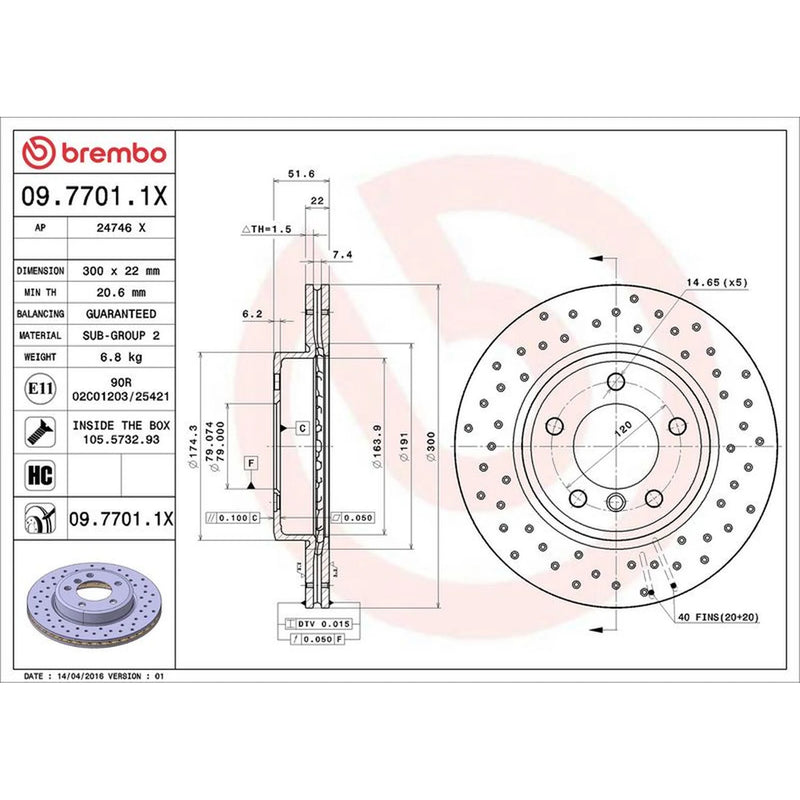 Brembo Xtra 2 x Perforated/Vented Front Brake Discs 09.7701.1X