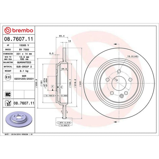Brembo 2 x Solid Rear Brake Discs 08.7607.11