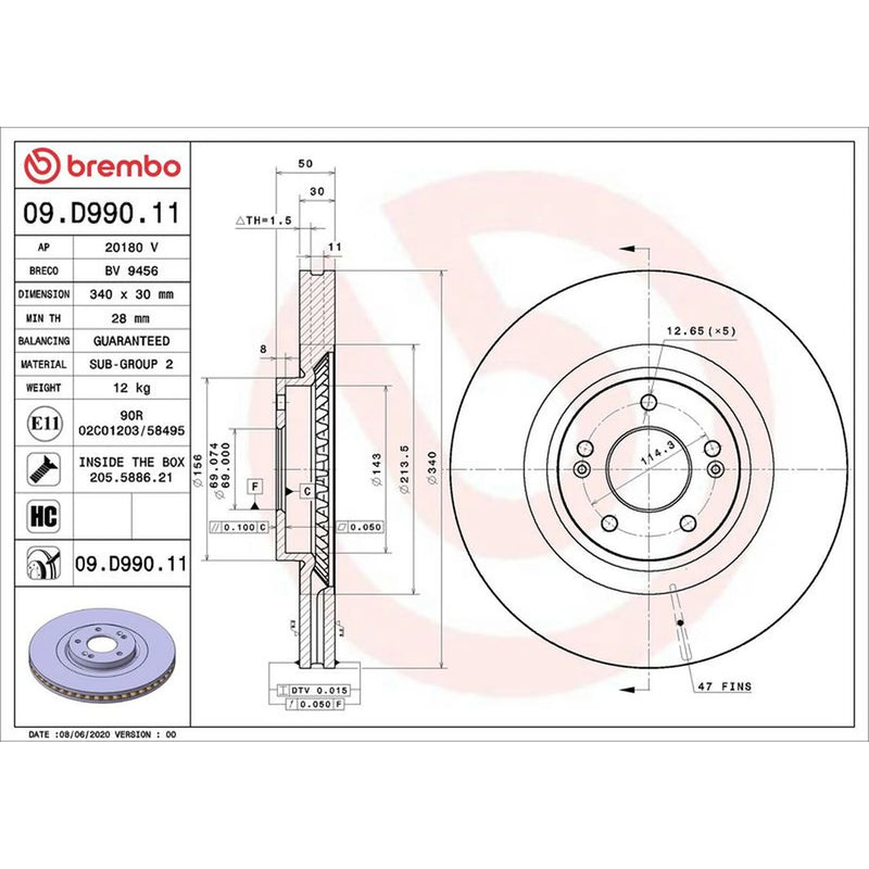 Brembo 2 x Front Brake Discs 09.D990.11