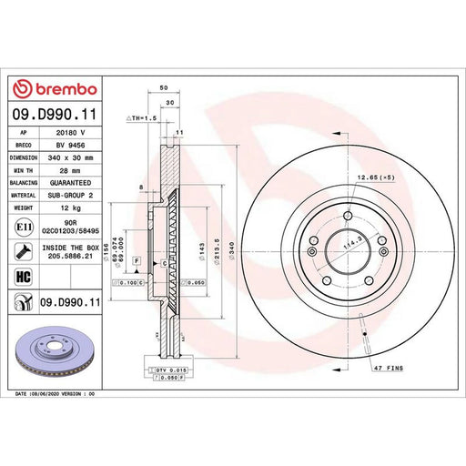 Brembo 2 x Front Brake Discs 09.D990.11