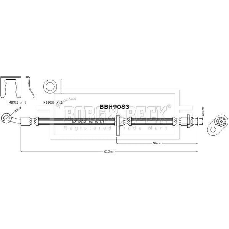 Borg & Beck Brake Hydraulic Hose Line Front Left BBH9083