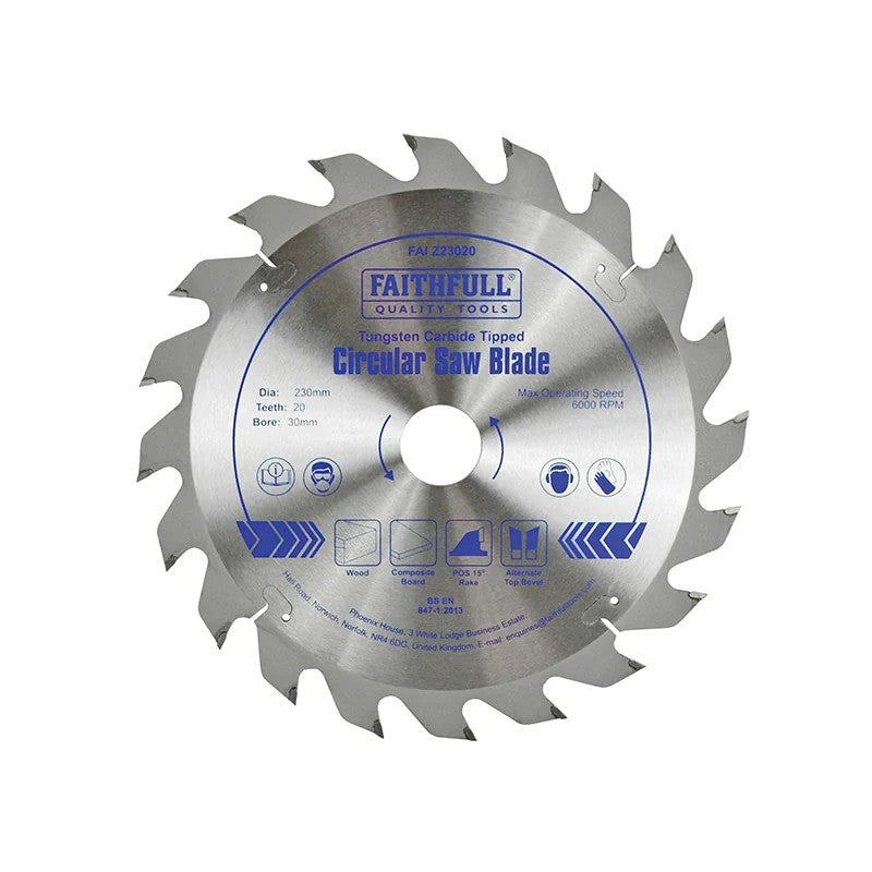 Faithfull TCT Circular Saw Blade 230 x 30mm x 20T POS - FAIZ23020