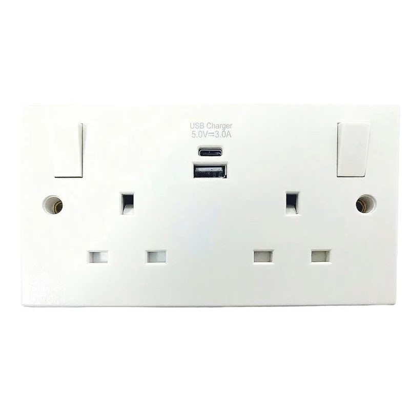 Dencon Switched Socket 2-Gang + 2 USB A/C Ports 13A - 4420NB