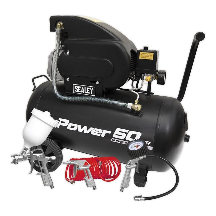 Sealey Air Compressor 50L Direct Drive 2hp with 4pc Air Accessory Kit SAC5020APK Sealey  - Town Parts