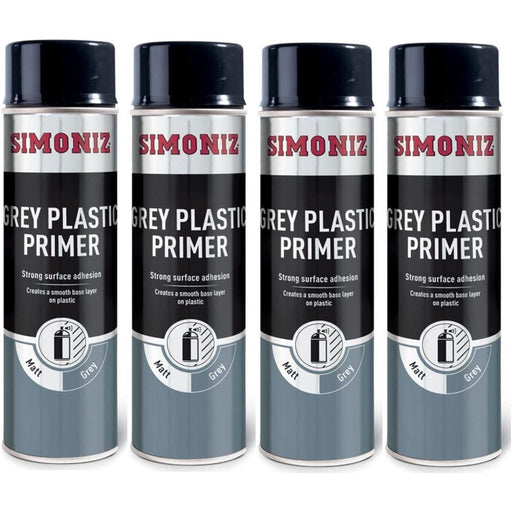4x Simoniz Grey Plastic Smooth Primer Car Paint Spray Anti Rust Aerosol 500ml Simoniz  - Town Parts