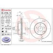 Brembo 2 x Internally Vented Front Brake Discs 09.A736.11