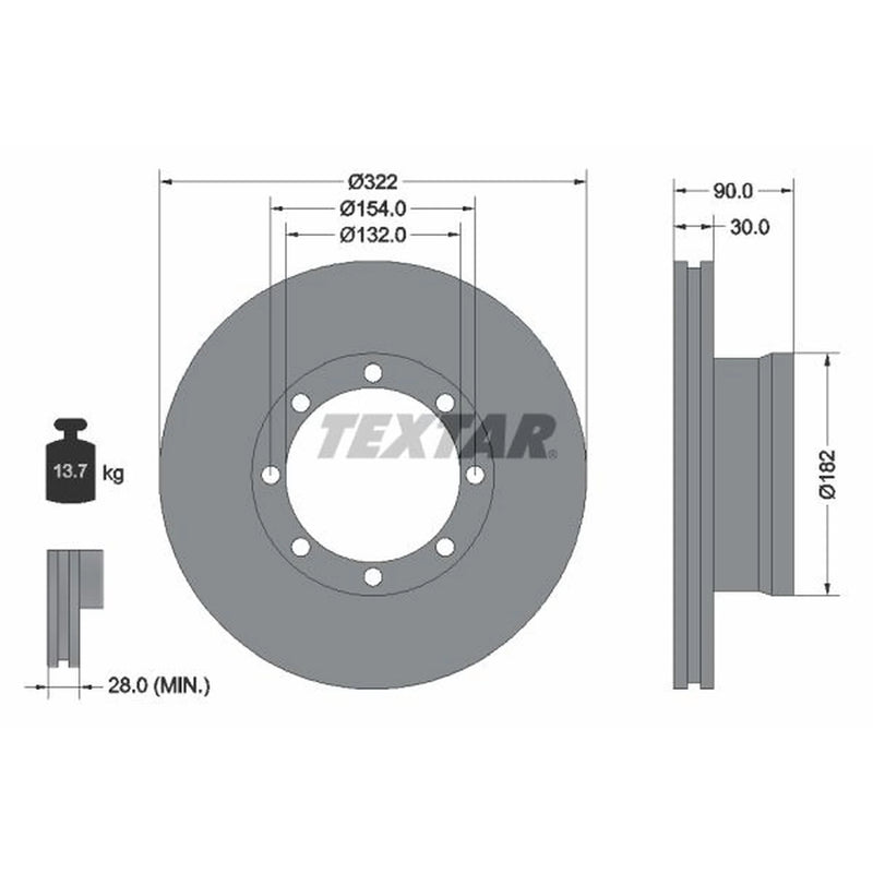 Textar 2 x Internally Vented Front Brake Discs 93058800