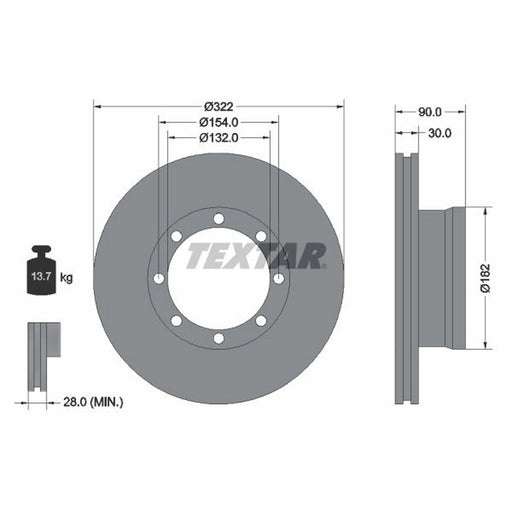 Textar 2 x Internally Vented Front Brake Discs 93058800