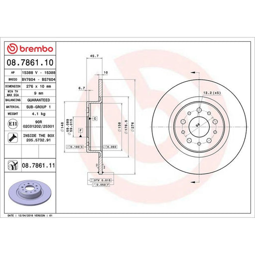 Brembo 2 x Solid Rear Brake Discs 08.7861.11