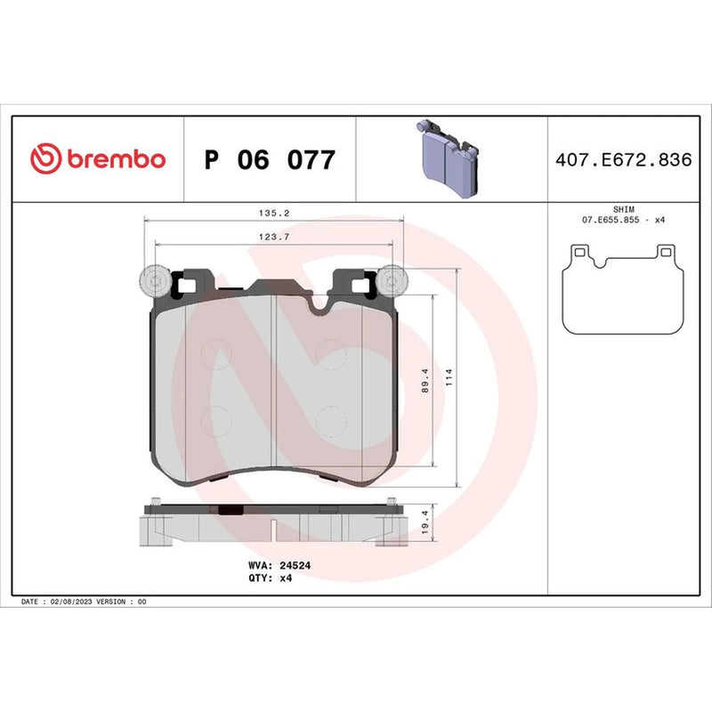 Brembo 4 x Front Brake Pad Set P06077
