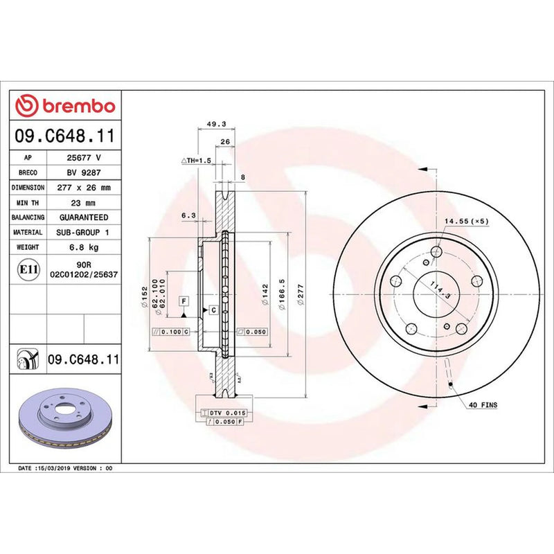 Brembo 2 x Front Brake Discs 09.C648.11