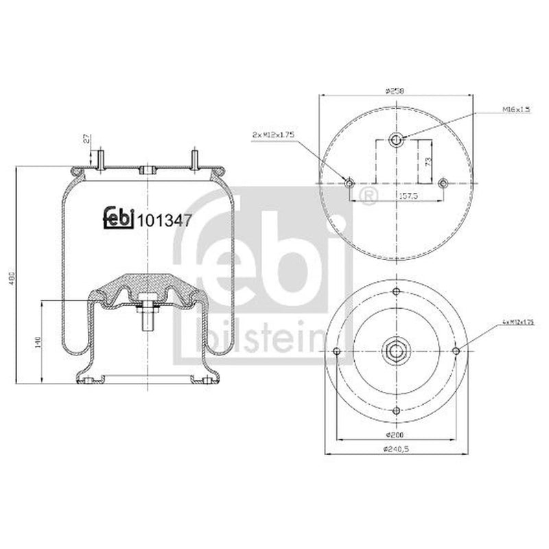 Febi Air Suspension Bellow 200mm Front Right 101347