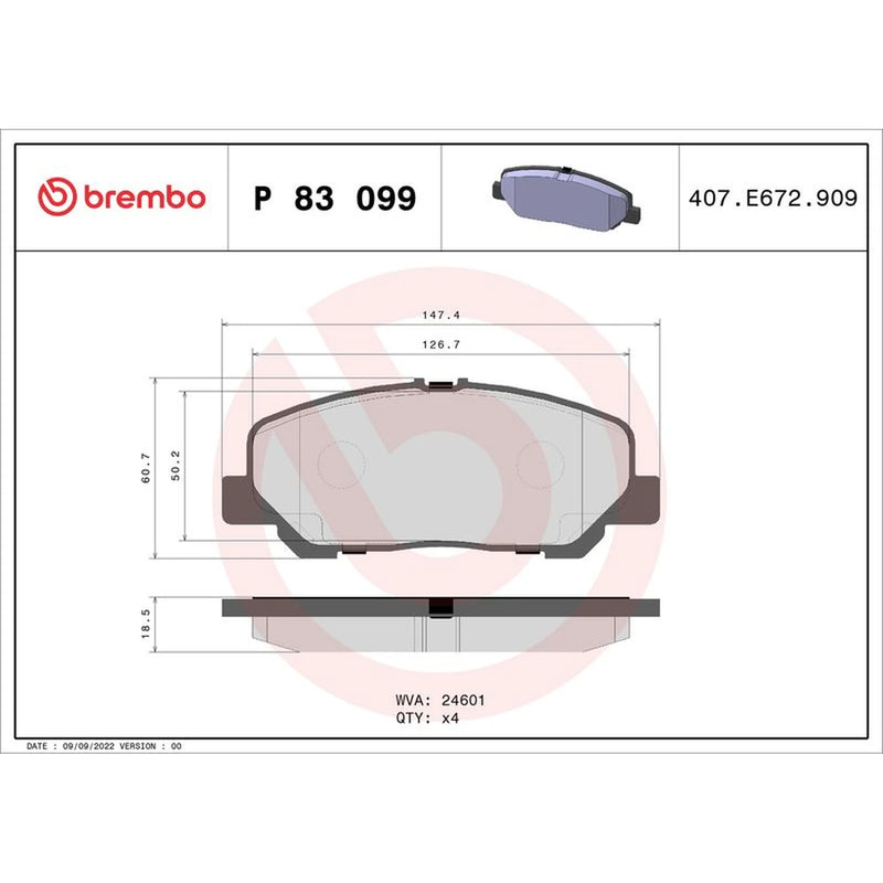Brembo 4 x Front Brake Pad Set P83099