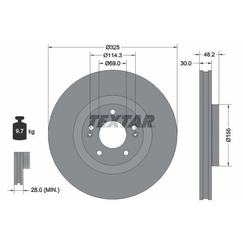 Textar 2 x Vented Front Brake Discs 92341803
