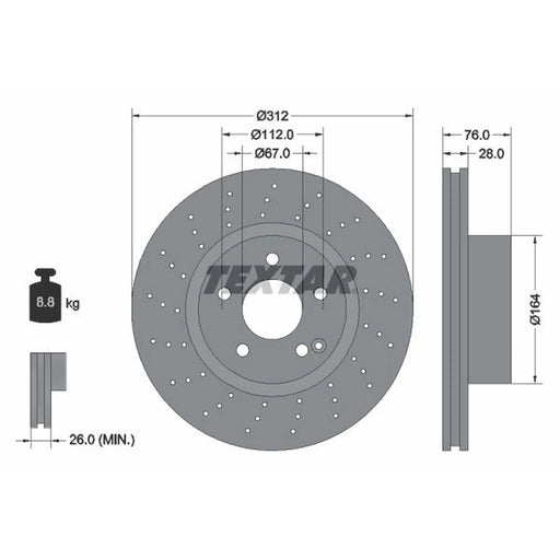 Textar 2 x Perforated Front Brake Discs 92099305
